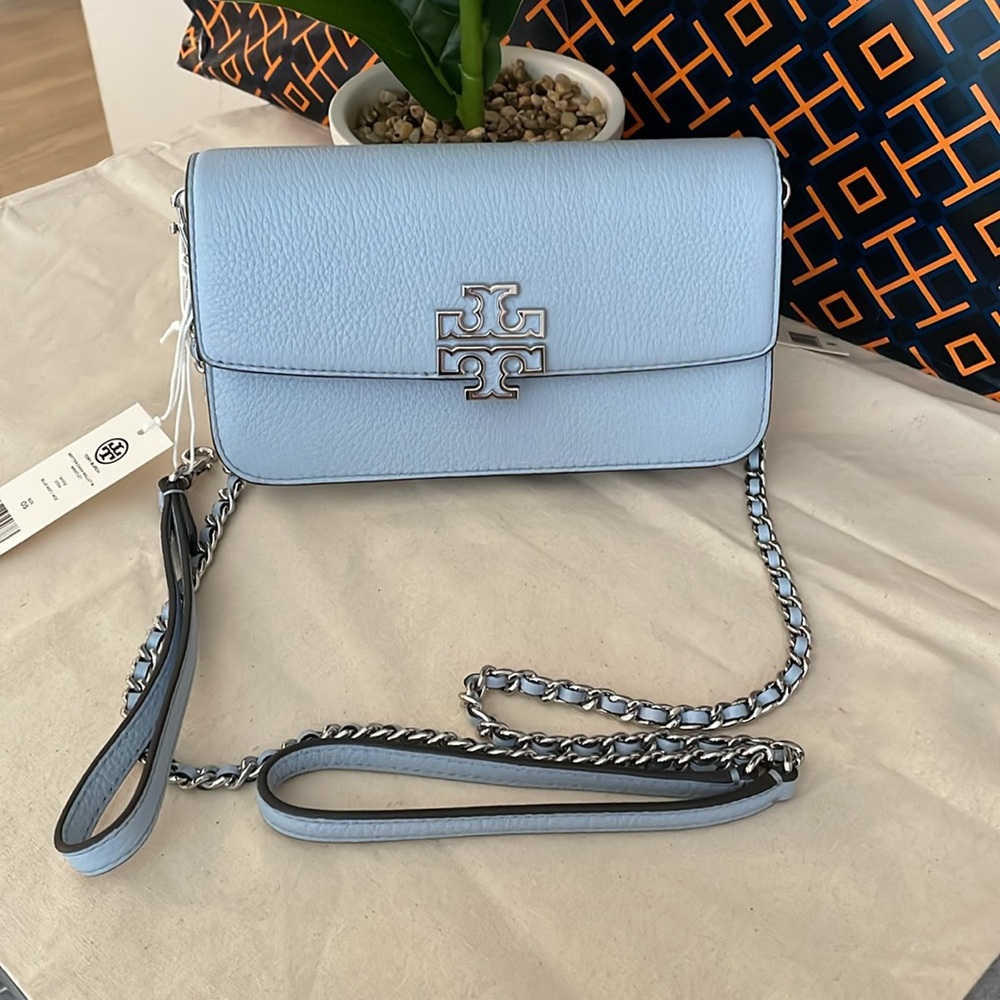 New, tory burch britten chain crossbody wallet w. Wristlet 141012 blue .. - Picture 13 of 17